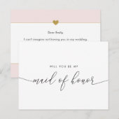 Elegant gouden hart zal je mijn bruidsmeisje zijn uitnodiging briefkaart (Voorkant / Achterkant)