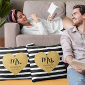 Elegant Gouden Hart Zwarte Strepen Net Getrouwd Kussen