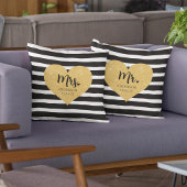 Elegant Gouden Hart Zwarte Strepen Net Getrouwd Kussen