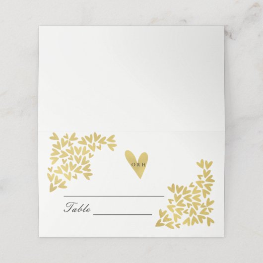 Elegant gouden hartpatroon | Trouwplaatskaarten Plaatskaartje (Buitenkant ongevouwen)
