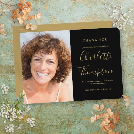 Elegant Gouden Herdenkings Funeral Foto Bedankkaart
