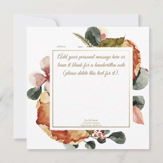 Elegant gouden Herfst Floral "Dank je wel" Kaart (Achterkant)