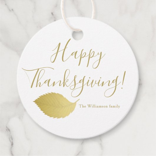 Elegant, gouden herfstblad - Thanksgiving Bedankjes Labels (Voorkant)