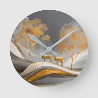 ✨Elegant Gouden Hert Luxe Natuur Kunstwerk Ronde Klok