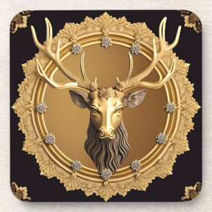 Elegant Gouden Hertenembleem met Sierlijke Lijst Bier Onderzetter