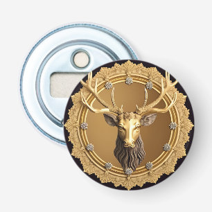 Elegant Gouden Hertenembleem met Sierlijke Lijst Button Flesopener