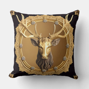 Elegant Gouden Hertenembleem met Sierlijke Lijst Kussen