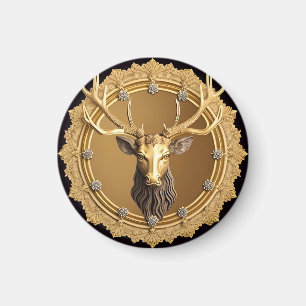 Elegant Gouden Hertenembleem met Sierlijke Lijst Magneet