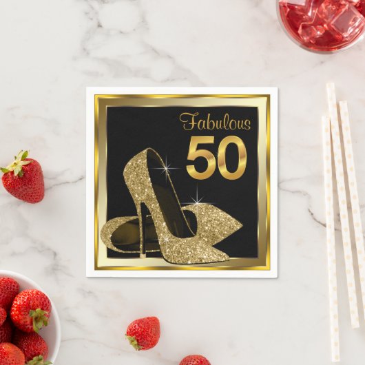 Elegant gouden hoge hak 50e verjaardagsfeest servetten (Insitu)