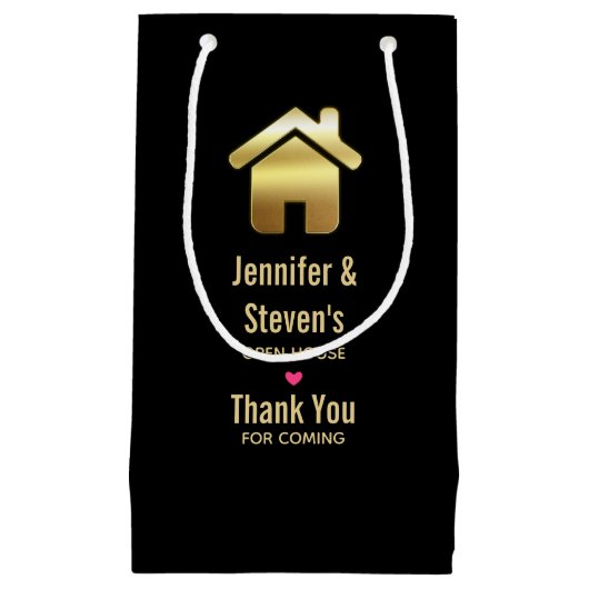 Elegant gouden huis symbool Housewarming dank u Klein Cadeauzakje (Voorkant)