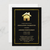 Elegant gouden huis symbool onroerend goed Afstude Uitnodiging Briefkaart (Voorkant / Achterkant)