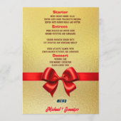 Elegant gouden huwelijksmenu met rood lint en foto menu (Voorkant)