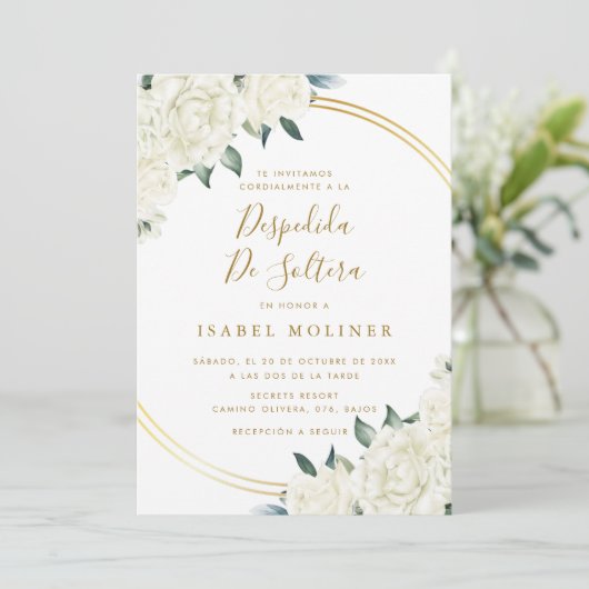 Elegant gouden ivoor Floral Spaans Vrijgezellenfee Kaart (Staand voorkant)