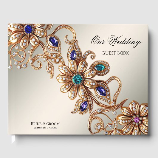 Elegant gouden juweel bloemen gastenboek (Voorkant)
