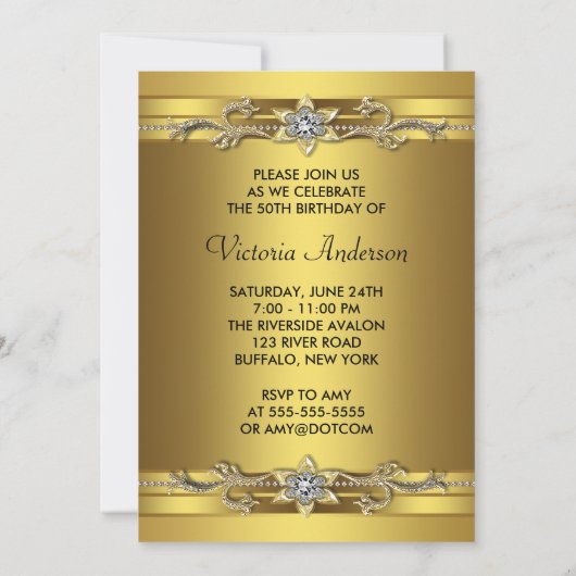 Elegant gouden juweel Vrouwen Goud 50ste Verjaarda Kaart (Achterkant)