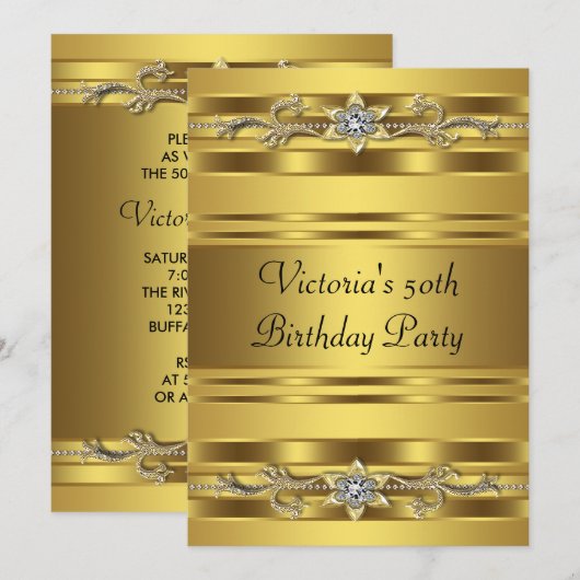 Elegant gouden juweel Vrouwen Goud 50ste Verjaarda Kaart (Voorkant / Achterkant)