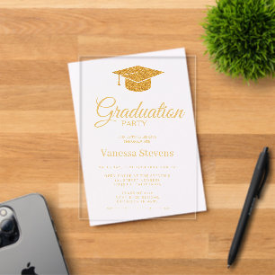 Elegant gouden kalligrafie diploma-uitreikingsfees acryl uitnodigingen
