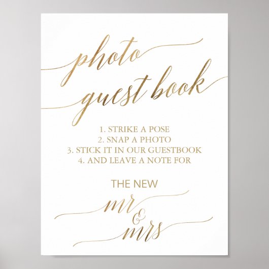 Elegant gouden kalligrafie foto gast boek poster (Voorkant)