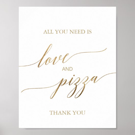 Elegant gouden kalligrafie Liefde en Pizzabord Poster (Voorkant)