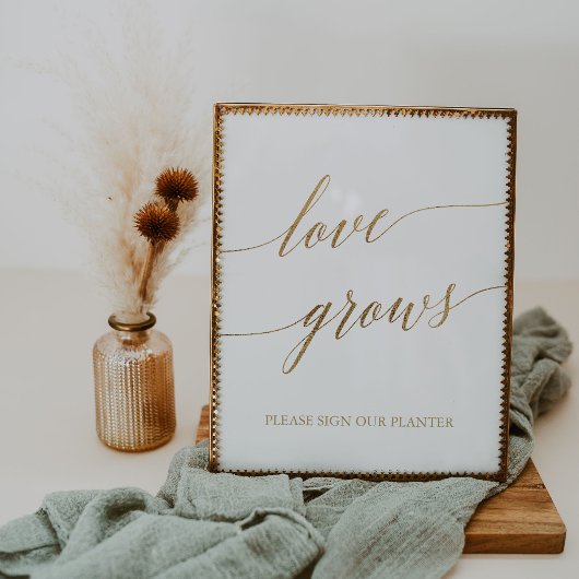 Elegant gouden kalligrafie 'Liefde groeit' bord Poster