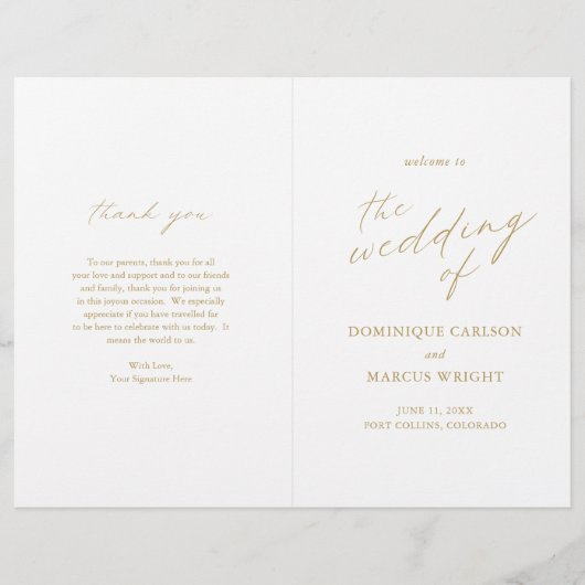 Elegant Gouden Kalligrafie Modern Huwelijksprogram (Voorkant)