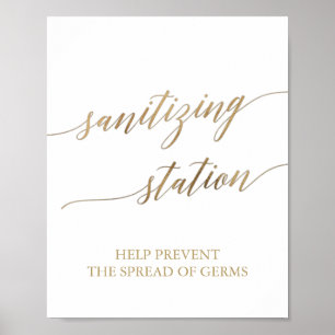 Elegant gouden kalligrafie ontsmettingsstation bor poster