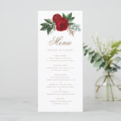 Elegant Gouden Kalligrafie Rood Bloemen Zwart & Wi Menu (Staand voorkant)