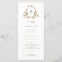 Elegant Gouden Kam Monogram Bruiloft Menu