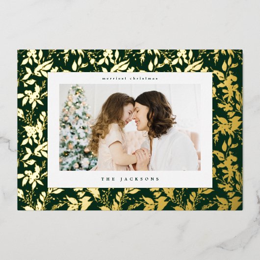 Elegant Gouden Kerst Botanisch Lijst Folie Feestdagenkaart (Voorkant)