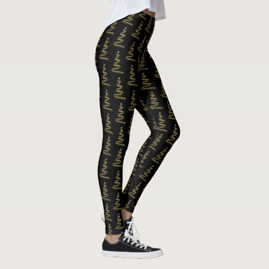 Elegant gouden kerstbomen - Zwarte Leggings (Rechts)