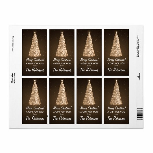Elegant Gouden Kerstboom Gift Label Bruin (Full Sheet)