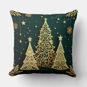 Elegant Gouden Kerstboom Patroon Kussen
