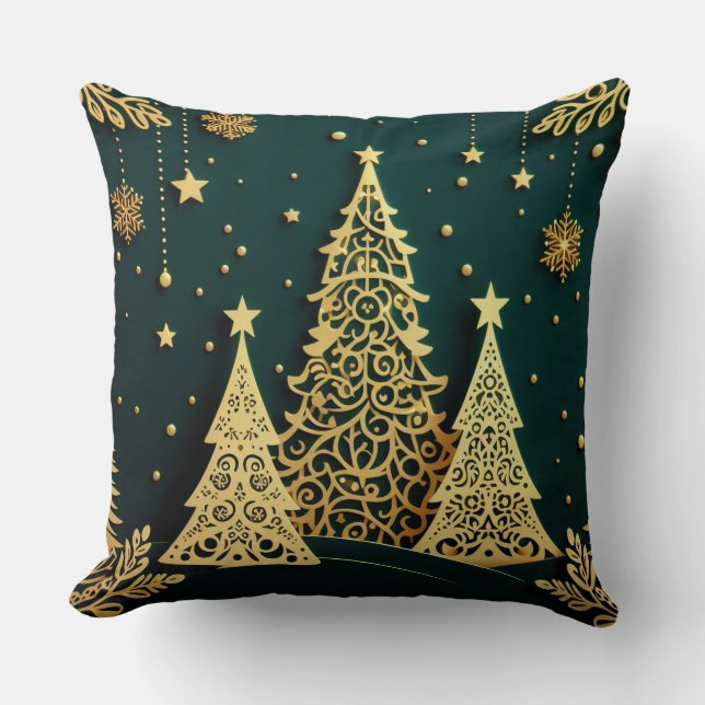 Elegant Gouden Kerstboom Patroon Kussen (Voorkant)