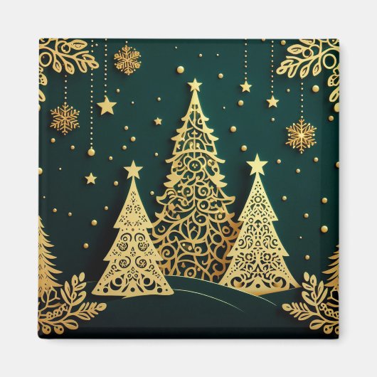 Elegant Gouden Kerstboom Patroon Magneet (Voorkant)