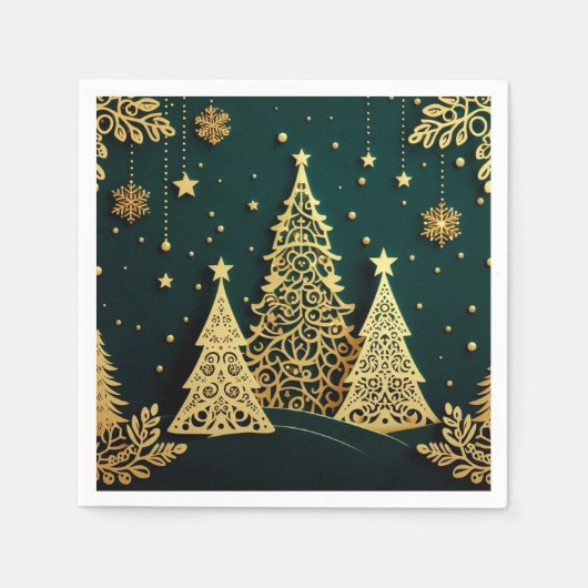 Elegant Gouden Kerstboom Patroon Servet (Voorkant)
