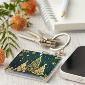 Elegant Gouden Kerstboom Patroon Sleutelhanger (Voorkant Rechts)