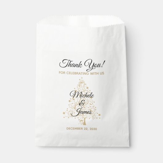 Elegant Gouden Kerstboom Winter Bruiloft Bedankzakje (Voorkant)