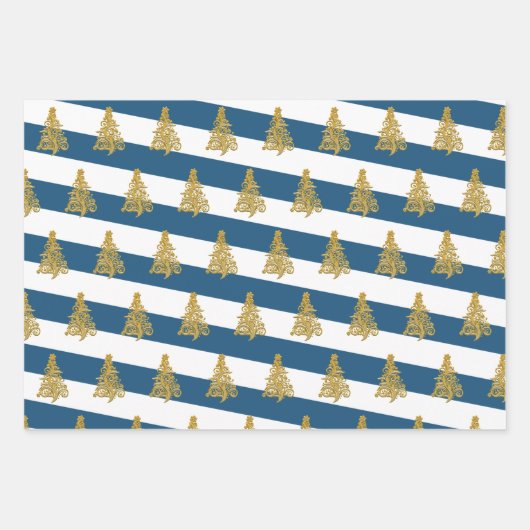 Elegant gouden kerstboompatroon gestript inpakpapier vel (Voorkant 3)