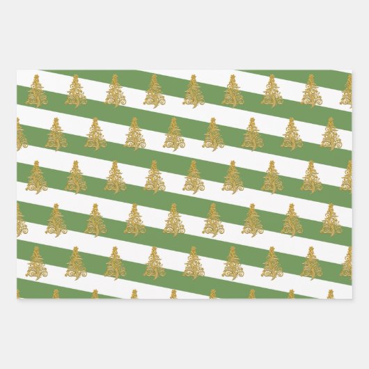 Elegant gouden kerstboompatroon gestript inpakpapier vel (Voorkant 2)