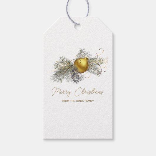 Elegant gouden Kerstmis Ornament Party Cadeaulabel (Voorkant)