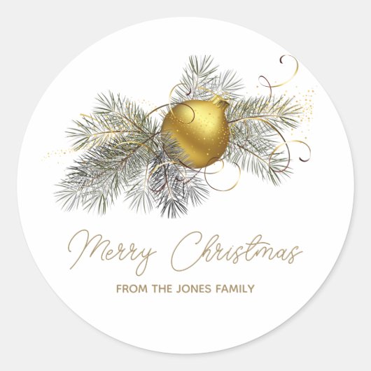 Elegant gouden Kerstmis Ornament Party Ronde Sticker (Voorkant)
