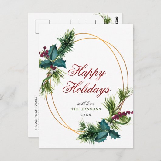 Elegant Gouden Kerstmis Pine Cones Vakantie Groet Briefkaart (Voorkant / Achterkant)