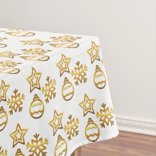 Elegant gouden kerstpatroon op wit tafelkleed (Voorbeeld)