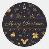 Elegant Gouden Kerstpatroon Ronde Sticker (Voorkant)
