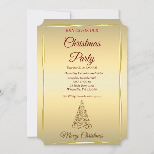 Elegant gouden kerstuitnodiging kaart (Voorkant)
