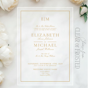 Elegant Gouden Klassiek Schrift Monogram Huwelijk Acryl Uitnodigingen