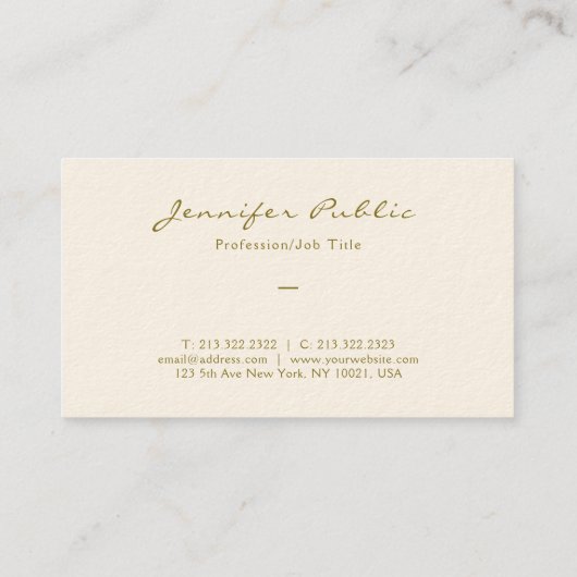 Elegant gouden kleurenscript Luxe Signature Cream Visitekaartje (Achterkant)