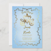 Elegant Gouden Koets Blauw Storybook Bruiloft Kaart (Voorkant)