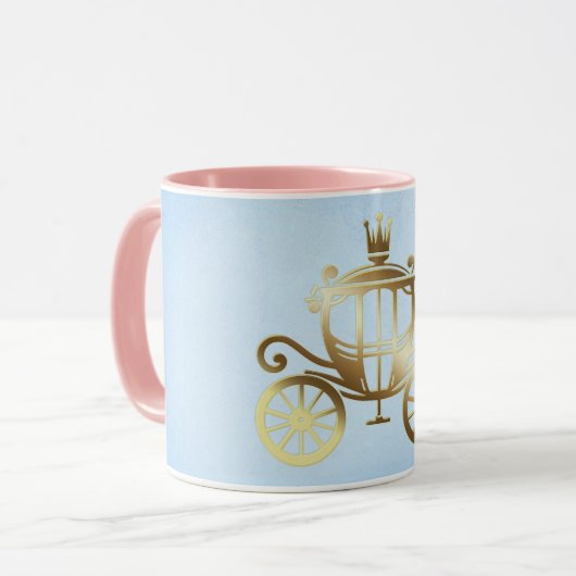 Elegant Gouden Koets Blauw Storybook Prinses Mok (Voorkant links)
