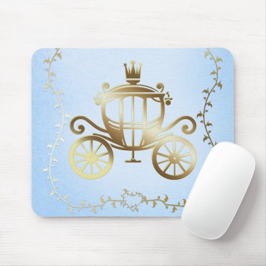 Elegant Gouden Koets Blauw Storybook Prinses Muismat (Met muis)